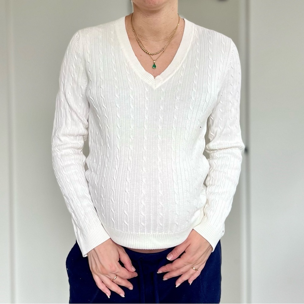 Vintage Y2K Tommy Hilfiger Cable Knit V-Neck Sweater - Prep Coastal Old Money